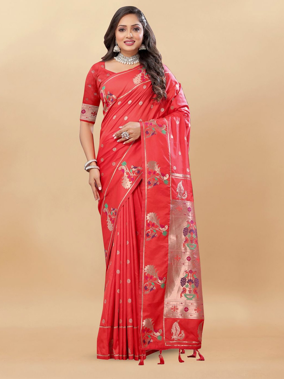

MOKSHA DESIGNS Woven Design Zari Pure Silk Paithani Saree, Multi