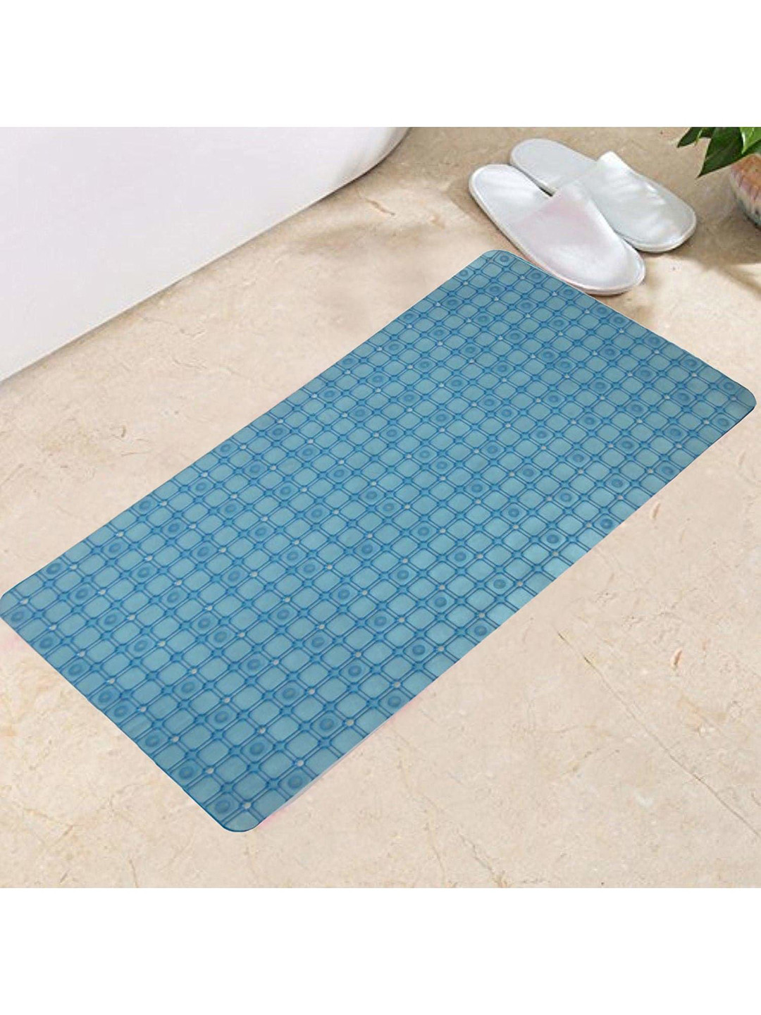 

Kuber Industries Blue Textured Anti Slip 210GSM Bath Mat With Suction Cups