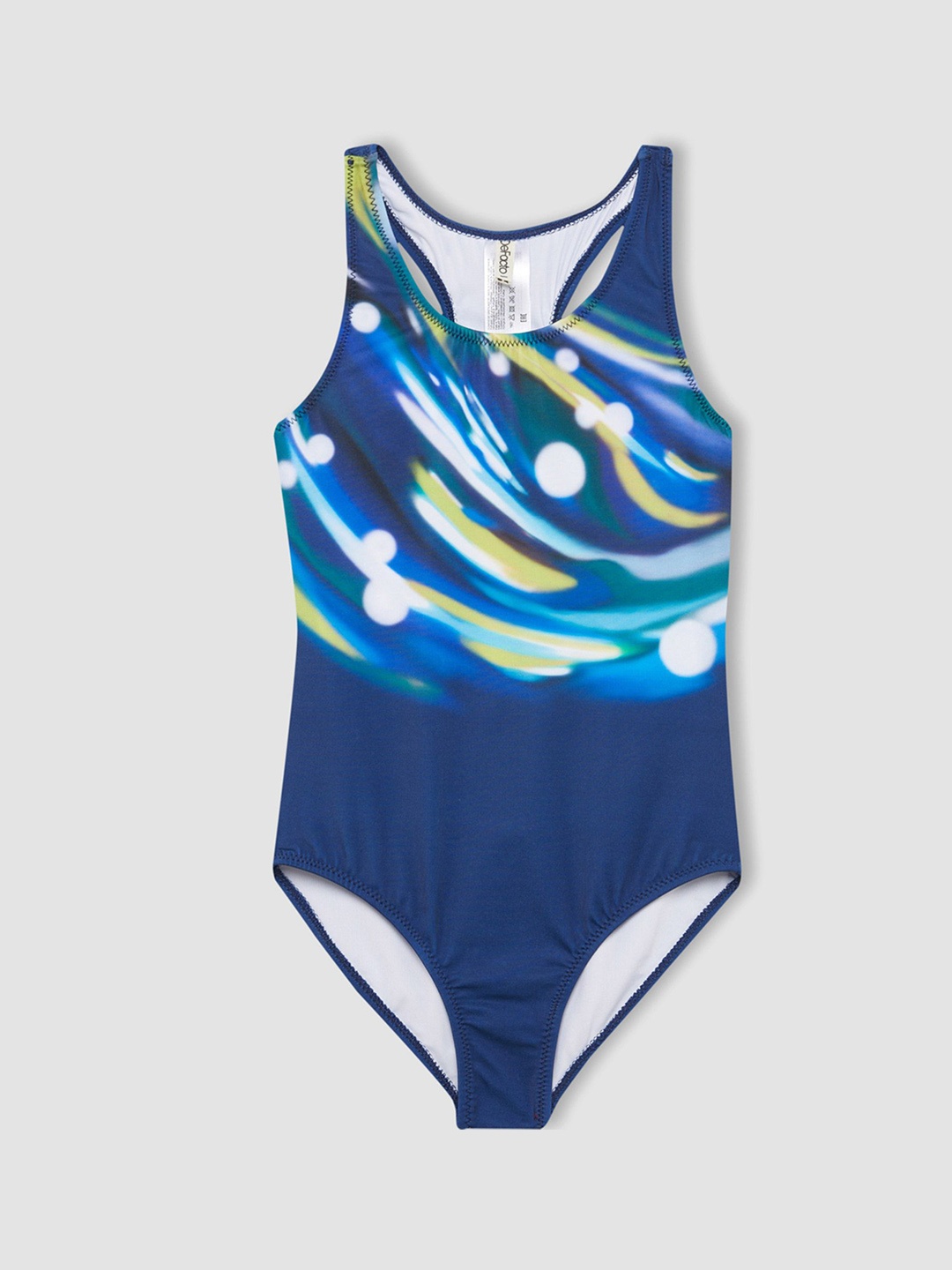 

DeFacto Girls Printed Round Neck Swim Set, Blue
