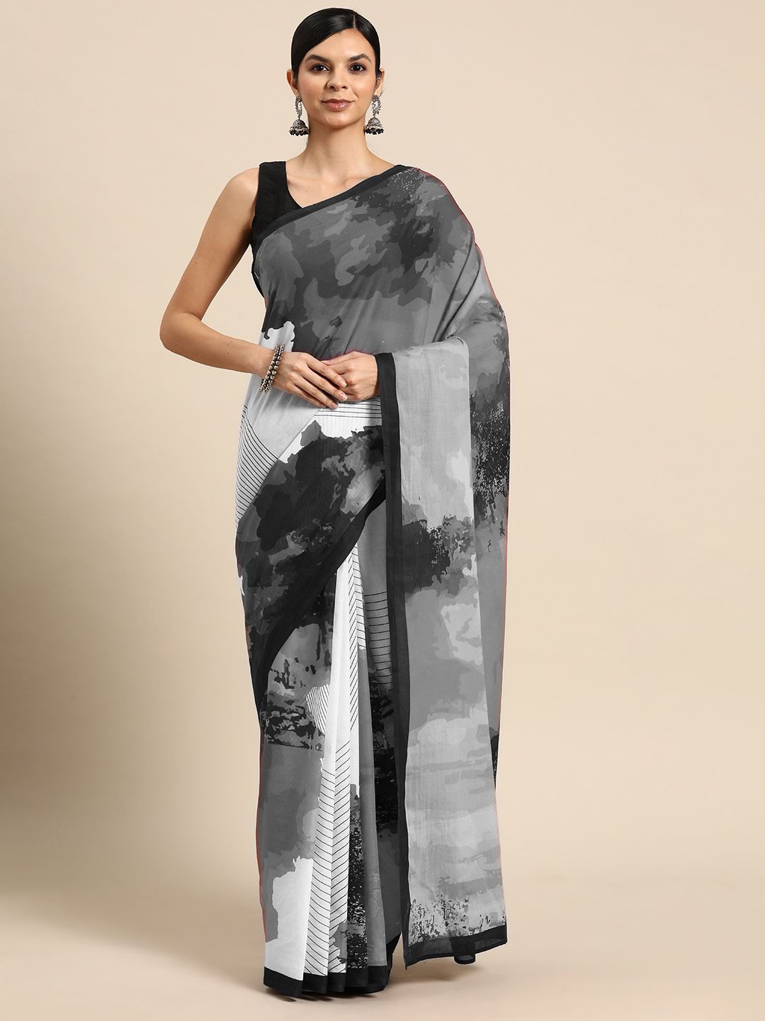 

BUTA BUTI Cotton Blend Saree, Grey