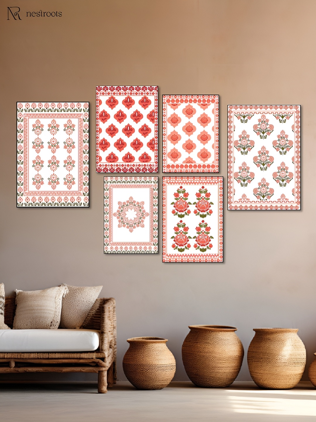 

nestroots Red & Green 7 Pieces Canvas Wall Paintings