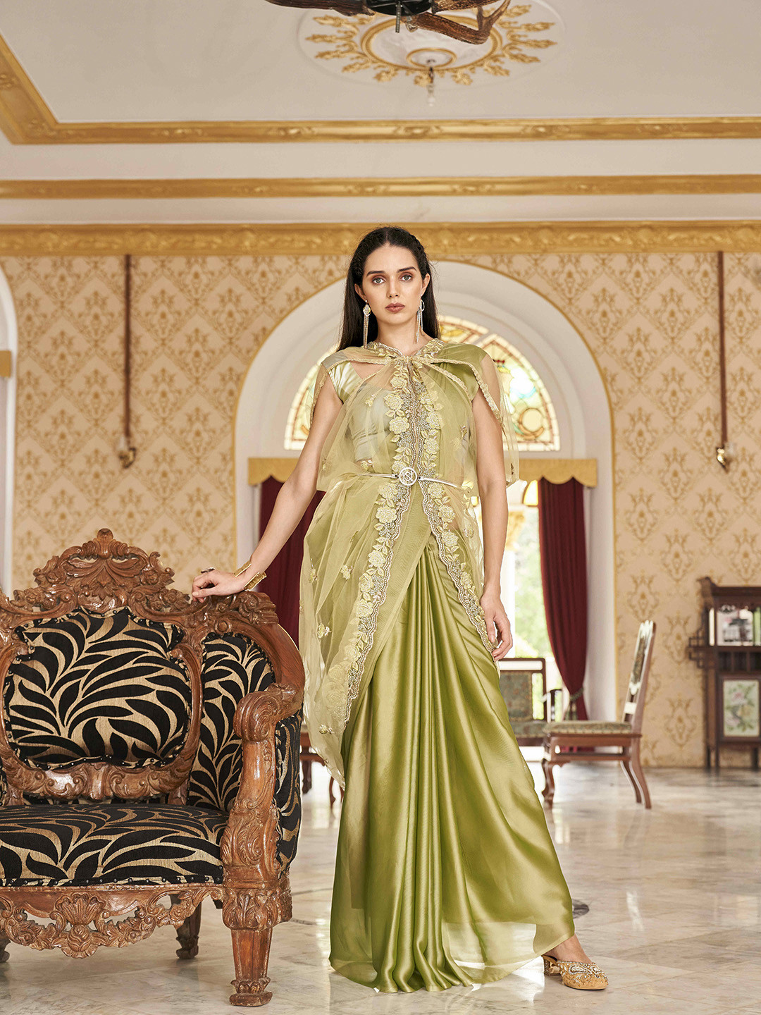 

Tikhi Imli Embroidered Saree, Green