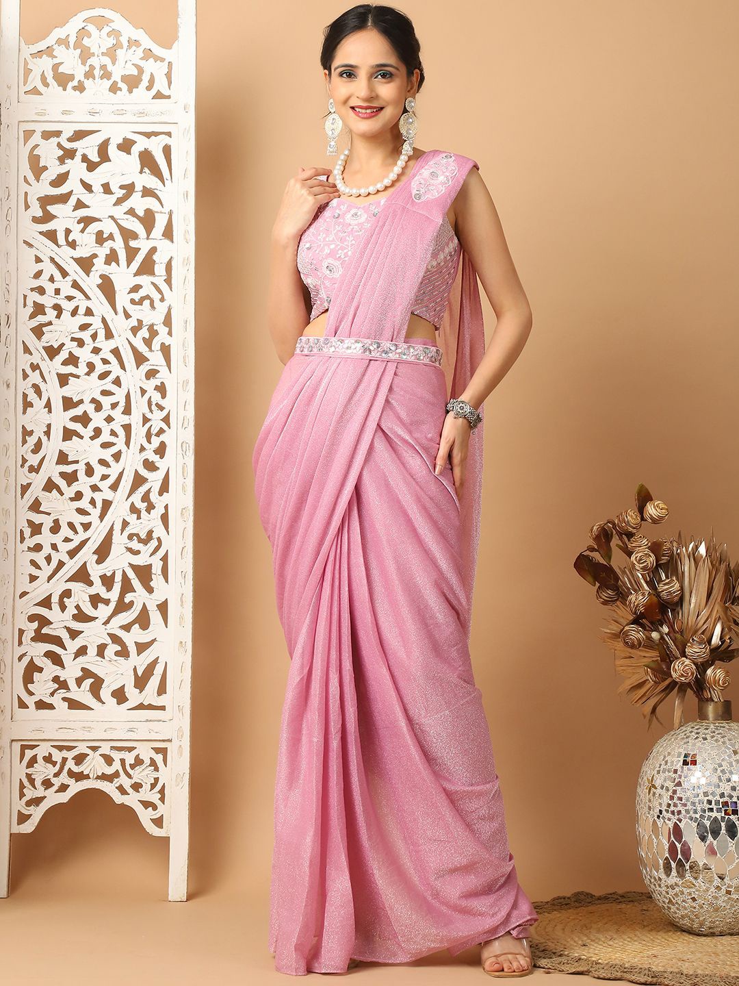 

Grancy Embellished Saree, Pink