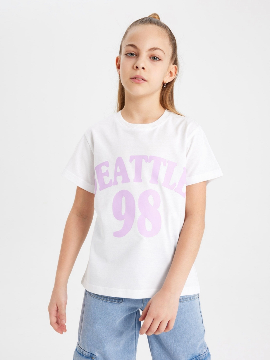 

DeFacto Girls Typography Printed Round Neck Cotton T-shirt, White