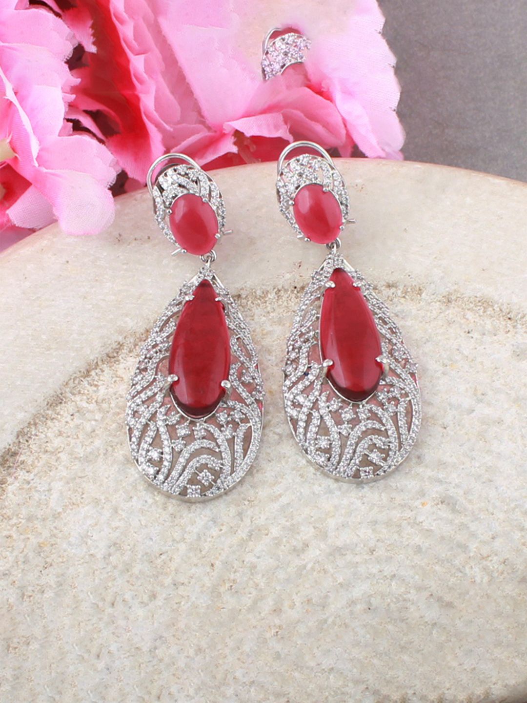 

Mirana Rhodium Plated Cubic Zirconia Teardrop Shaped Drop Earrings, Silver