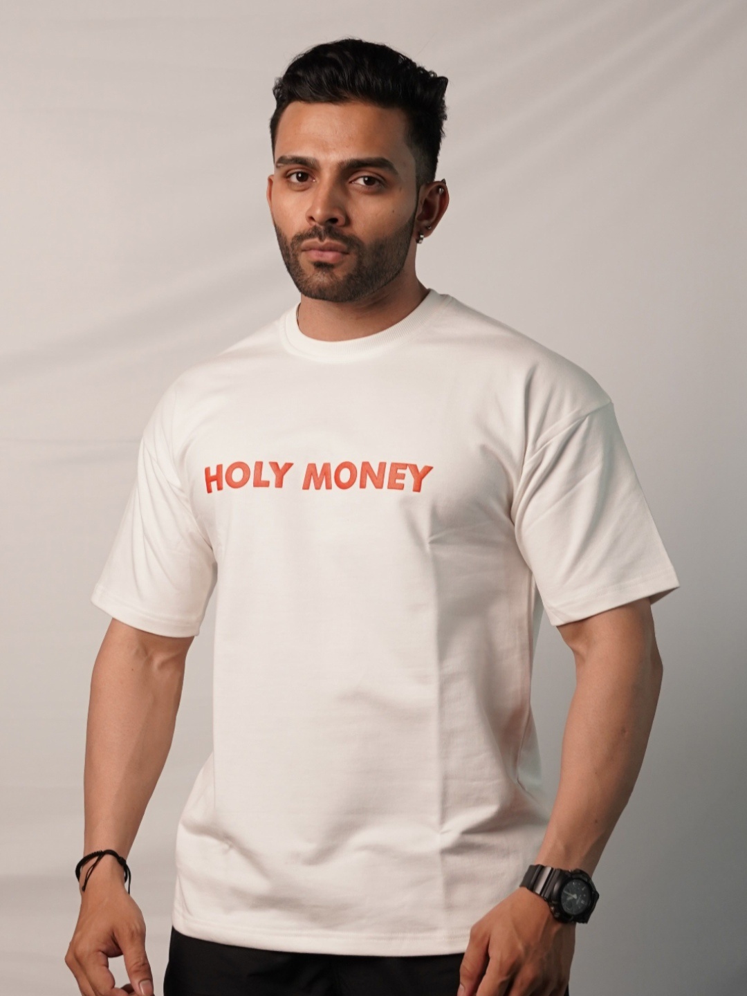 

GYMYAK Men Anti Odour Typography Printed Round Neck Pure Cotton Oversized T-shirt, Off white