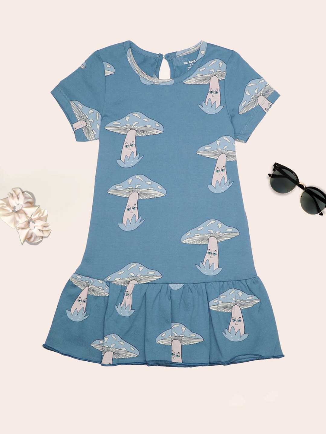 

BE AWARA Mushroom Printed A-Line Dress, Blue