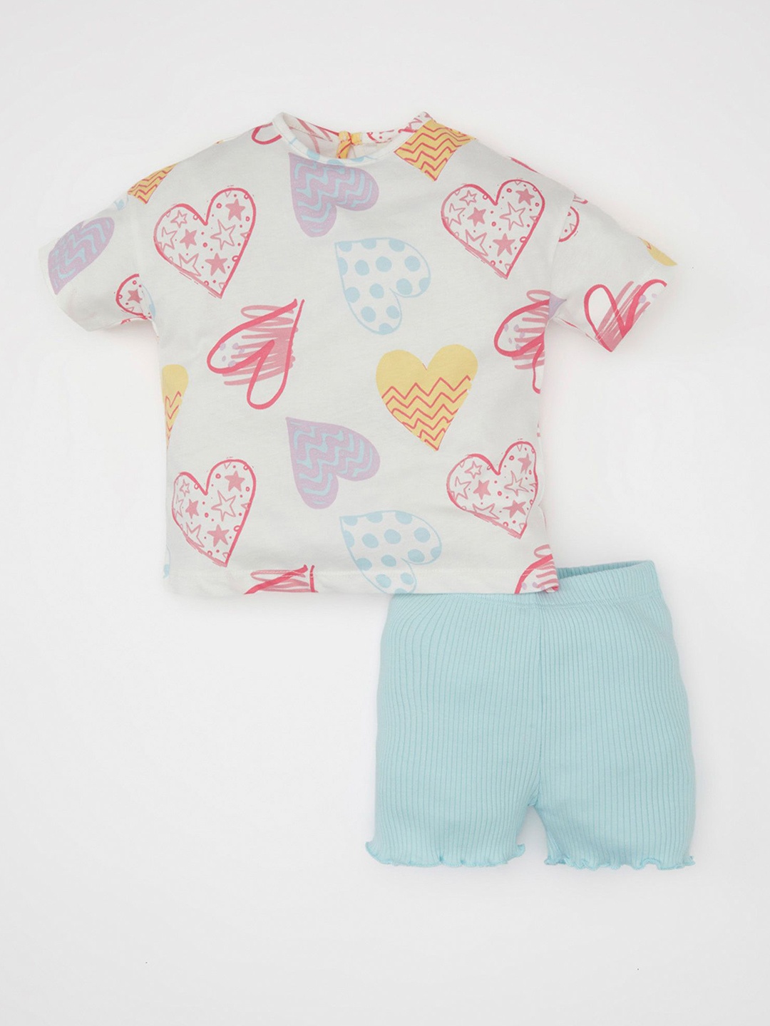 

DeFacto Girls Printed Pure Cotton T-shirt With Short, White