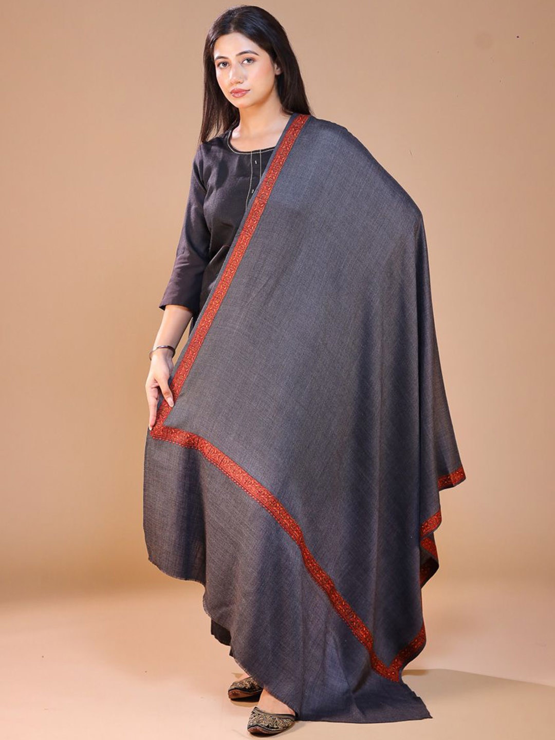 

SWI Stylish Ethnic Motifs Embroidered Shawl, Grey