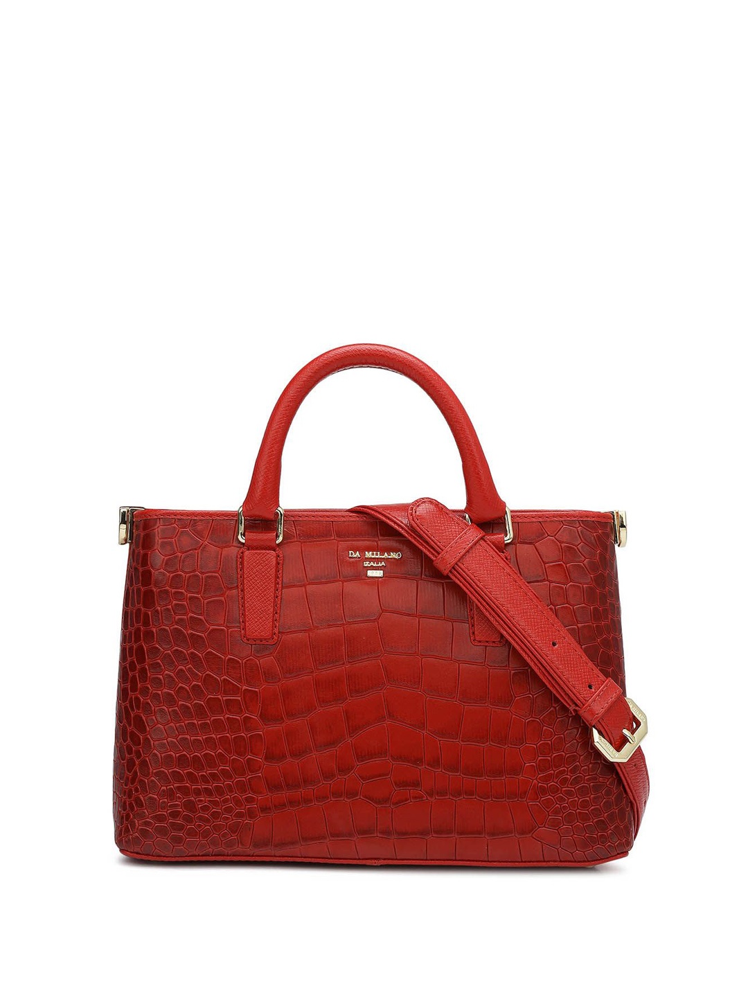 

Da Milano Textured Leather Oversized Structured Handheld Bag with Applique, Red