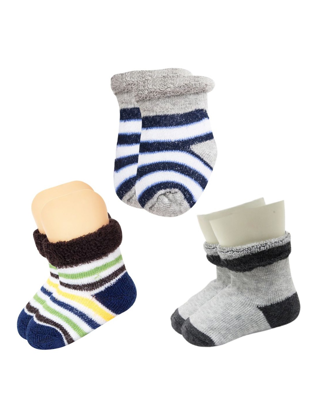 

BAESD Infants Pack Of 3 Striped Cotton Ankle Length Socks, Grey