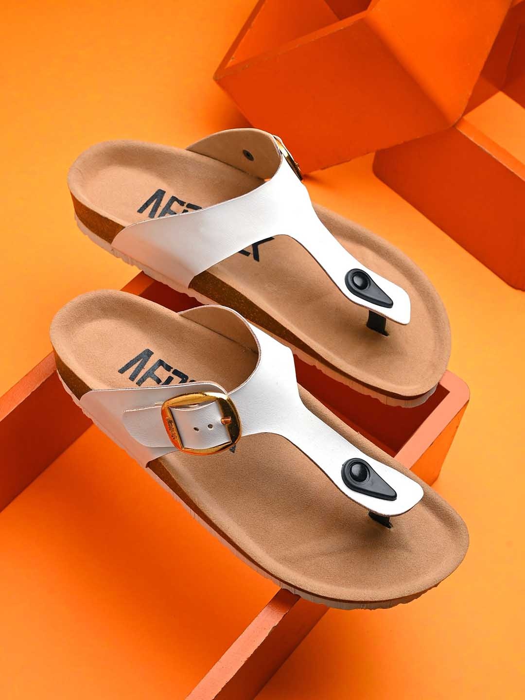 

AfroJack Women Open Toe Flats with Buckles, White