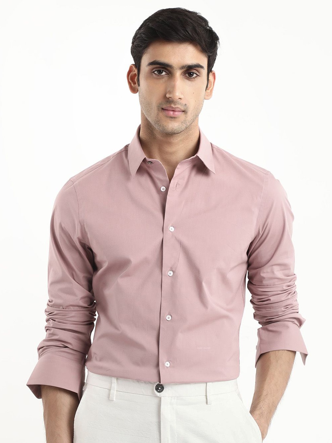 

RARE RABBIT Men Comfort Spread Collar Solid Cotton Casual Shirt, Pink