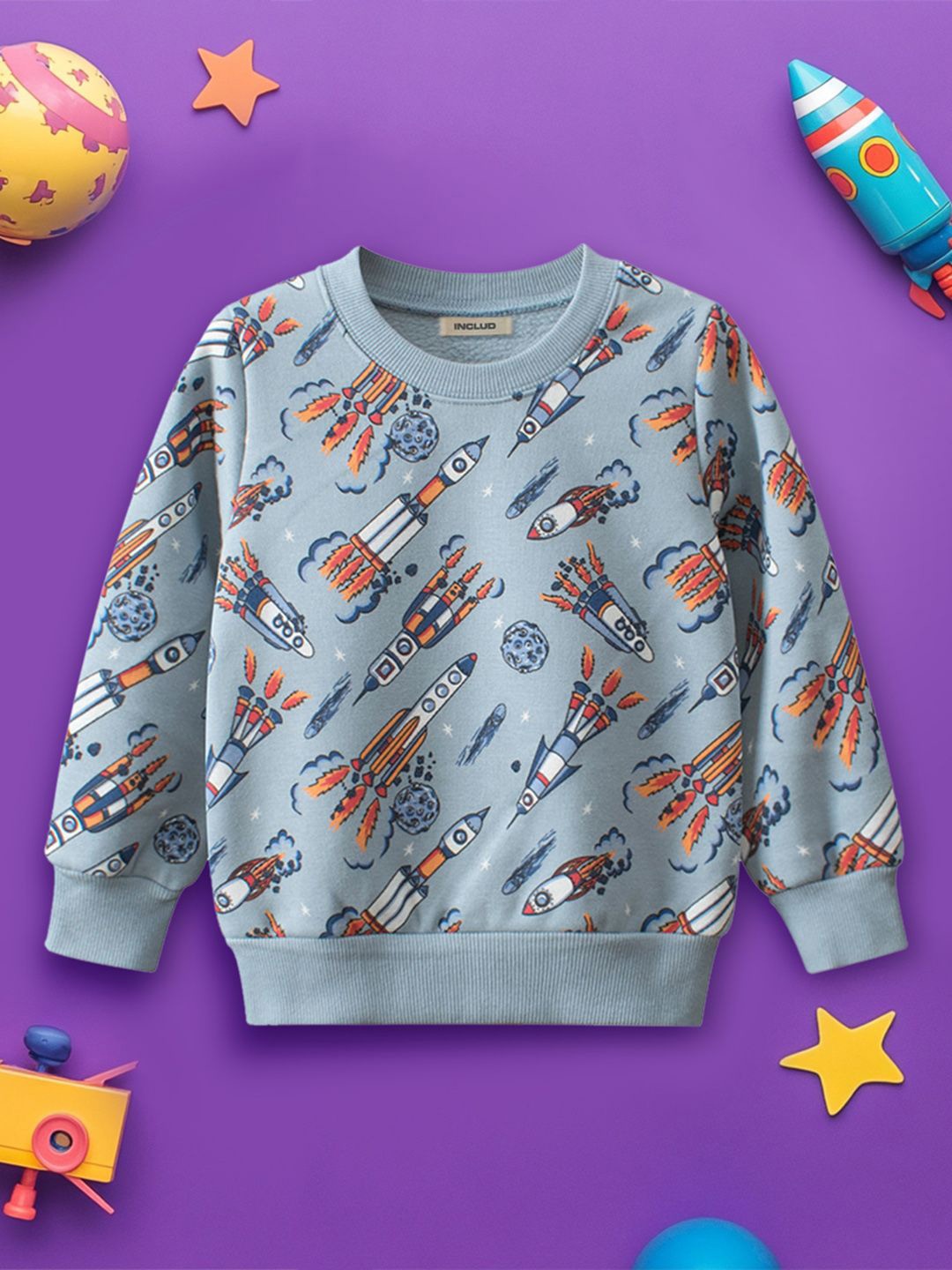 

INCLUD Boys Graphic Printed Round Neck Sweatshirt, Blue