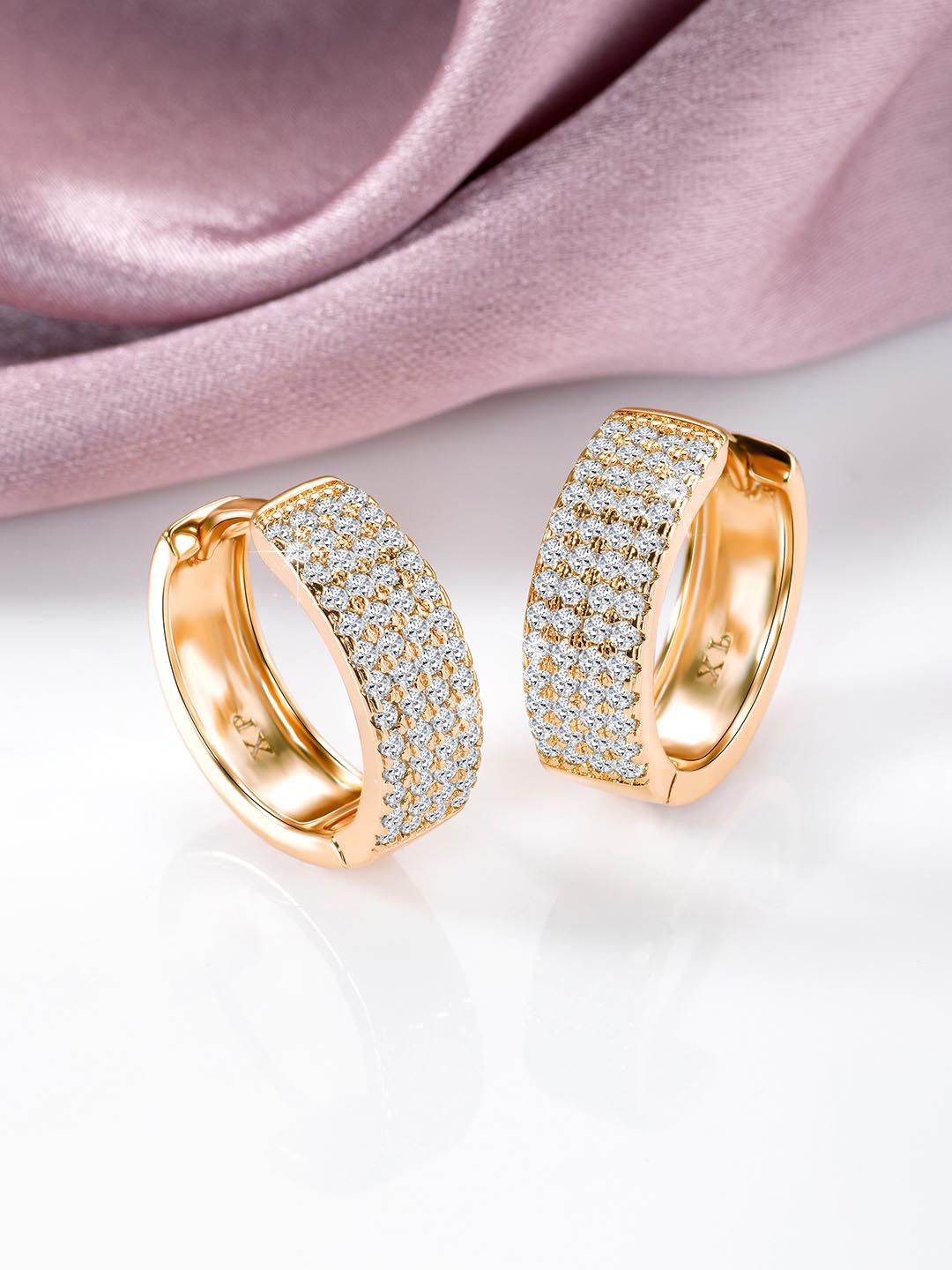 

Peora Gold Plated Circular Cubic Zirconia Studded Hoop Earrings