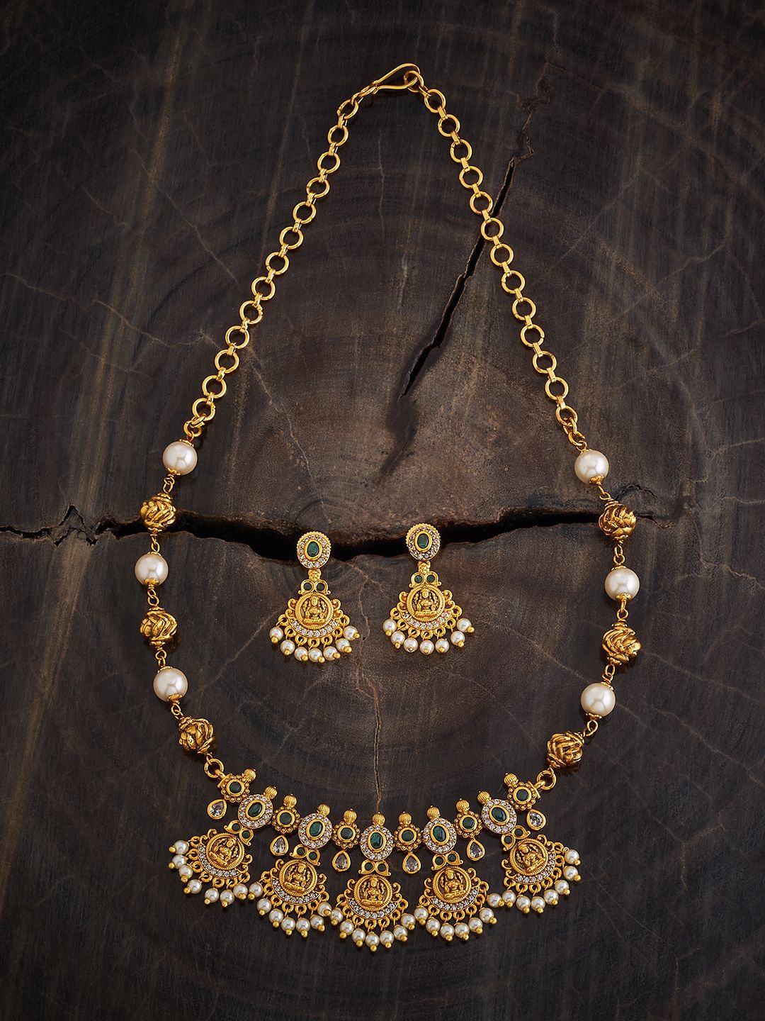 

Kushal's Fashion Jewellery Gold Plated Artificial Beads Studded Antique Jewellery Set