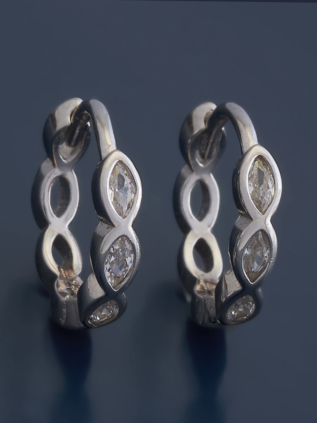 

Kushal's Fashion Jewellery 92.5 Pure Silver-Plated Cubic Zirconia Studded Hoop Earrings