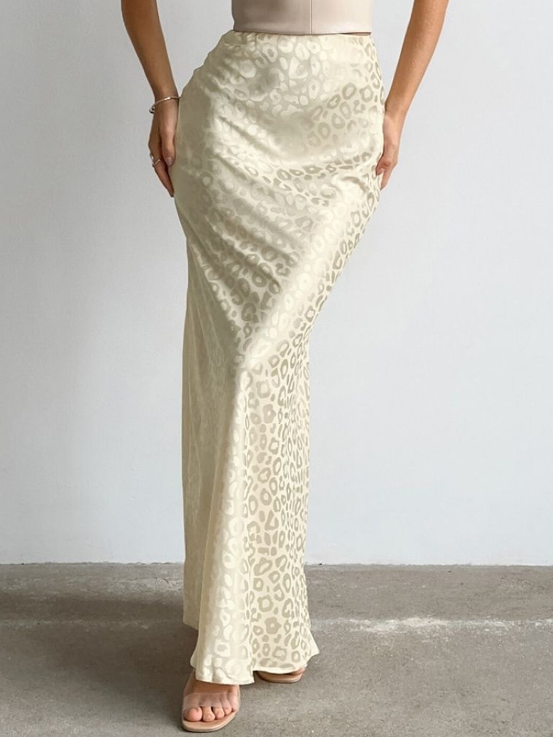 

KPOP Animal Printed Maxi Straight Skirt, Cream