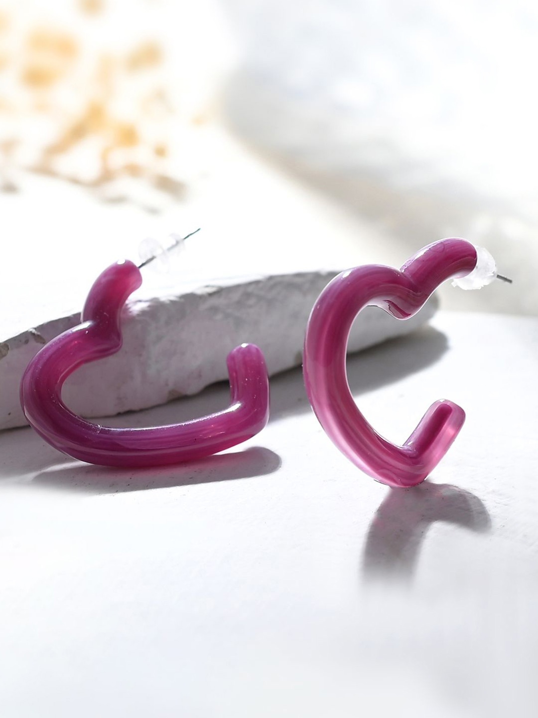 

Voylla Heart Shaped Chunky Half Hoop Earrings, Purple
