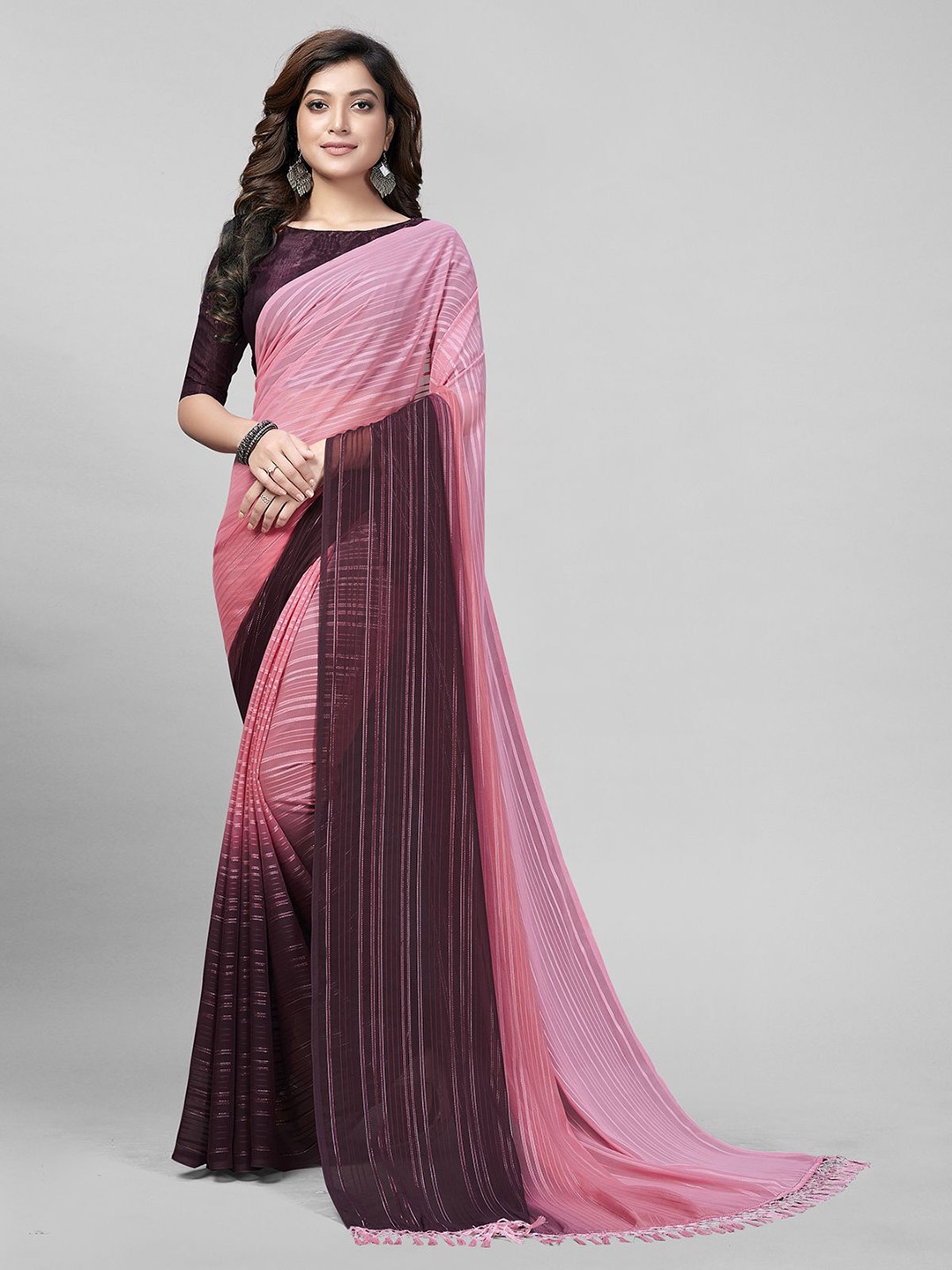

KALINI Embellished Silk Blend Party Wear Saree, Pink