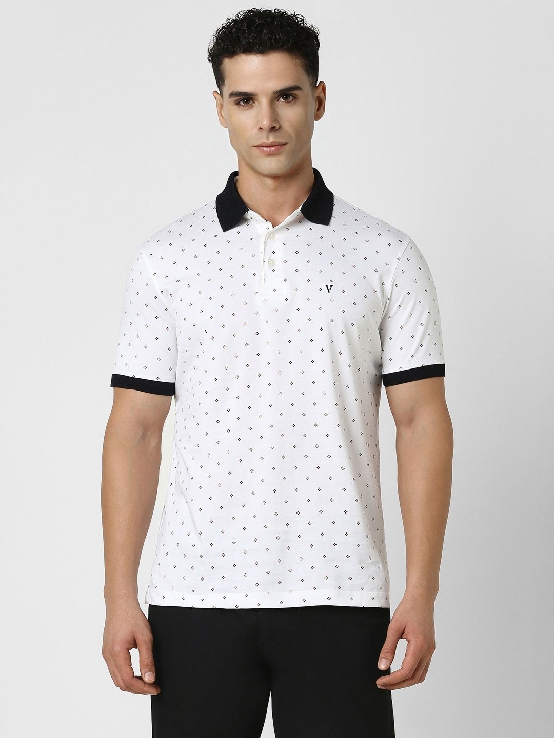 

Van Heusen Sport Men Geometric Printed Polo Collar Cotton T-shirt, White