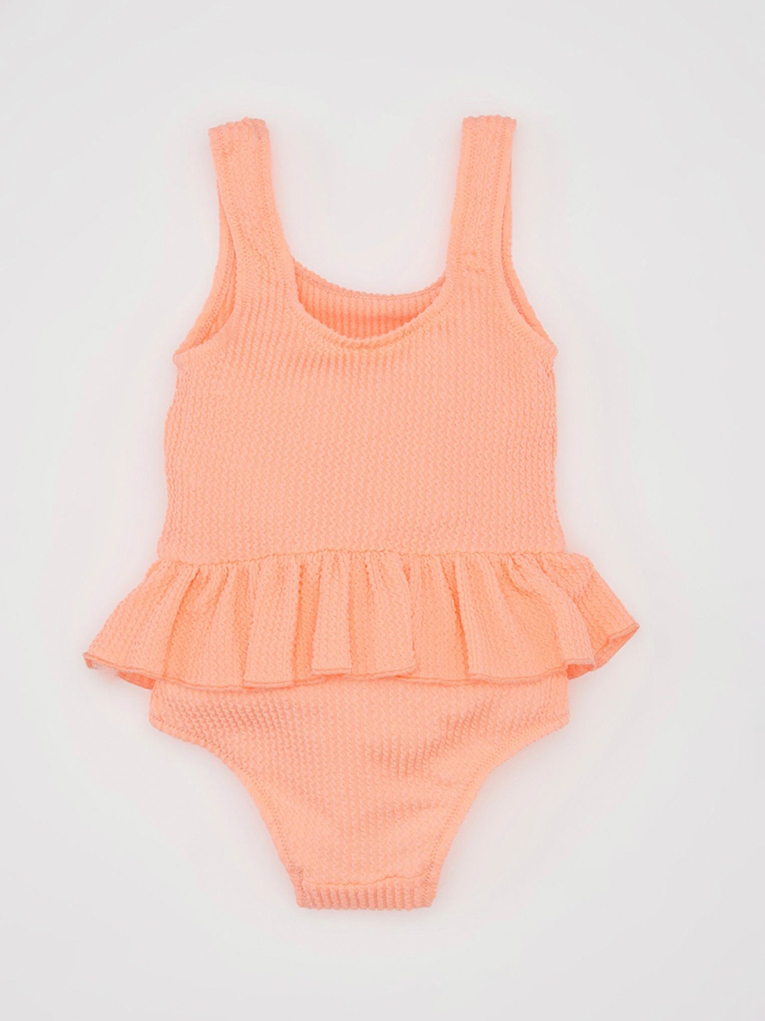 

DeFacto Girls Solid Round Neck Swim Bodysuit, Peach
