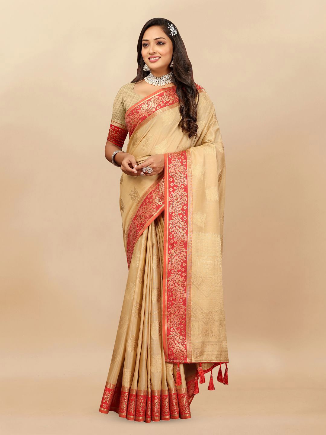 

MOKSHA DESIGNS Woven Design Zari Pure Silk Banarasi Saree, Yellow