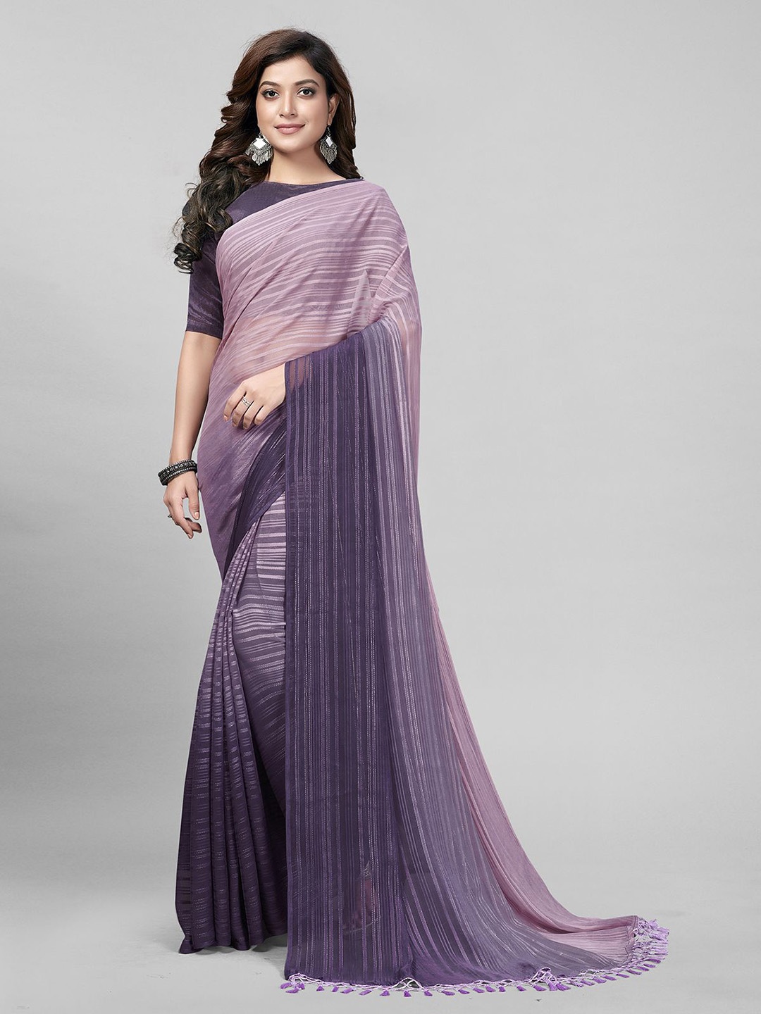 

KALINI Embellished Ombre Saree, Purple