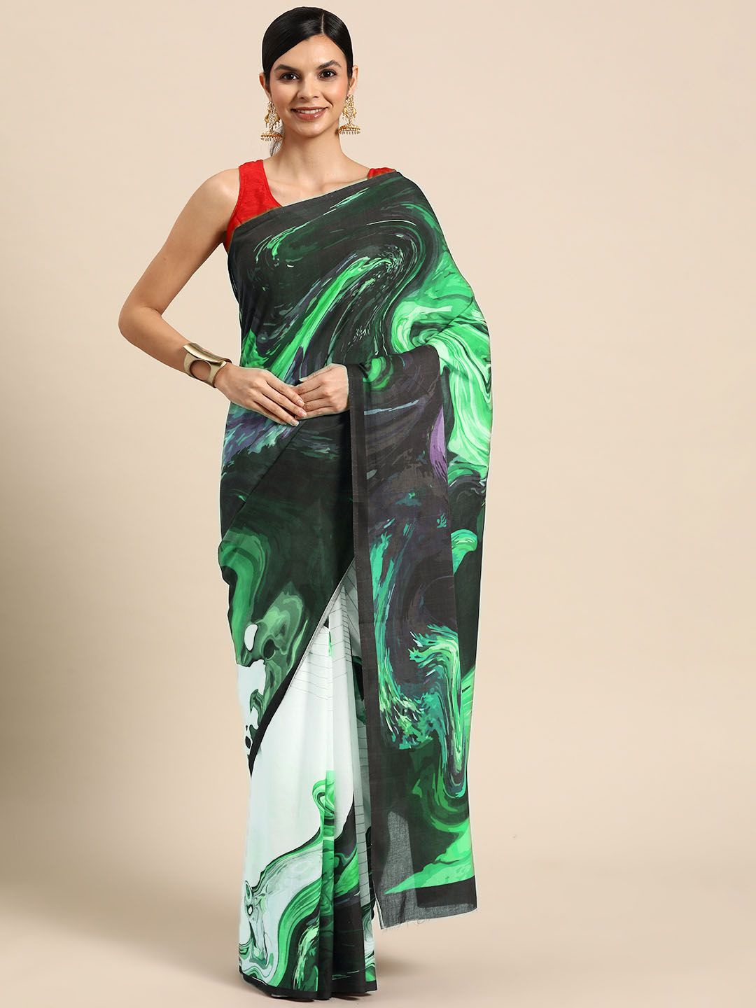 

BUTA BUTI Printed Pure Cotton Saree, Green