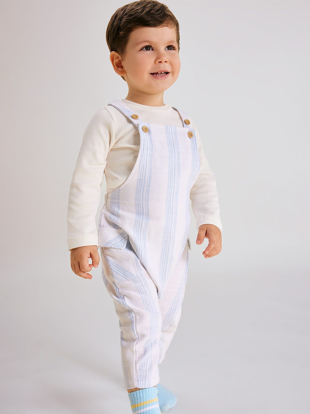 

DeFacto Boys Pure Cotton Dungaree With T-Shirt, White