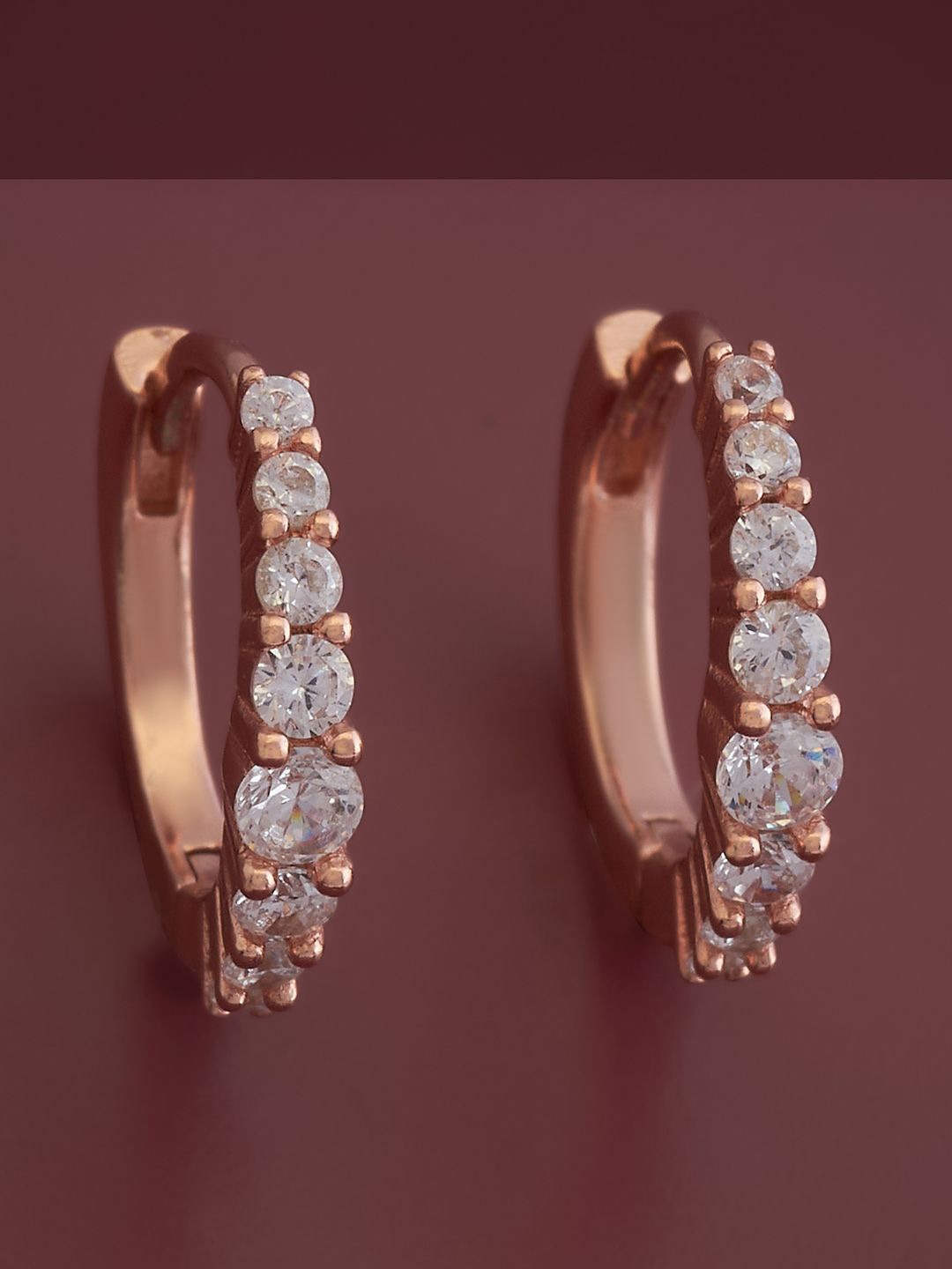 

Kushal's Fashion Jewellery 92.5 Pure Silver Rose Gold Plated Cubic Zirconia Hoop Earrings