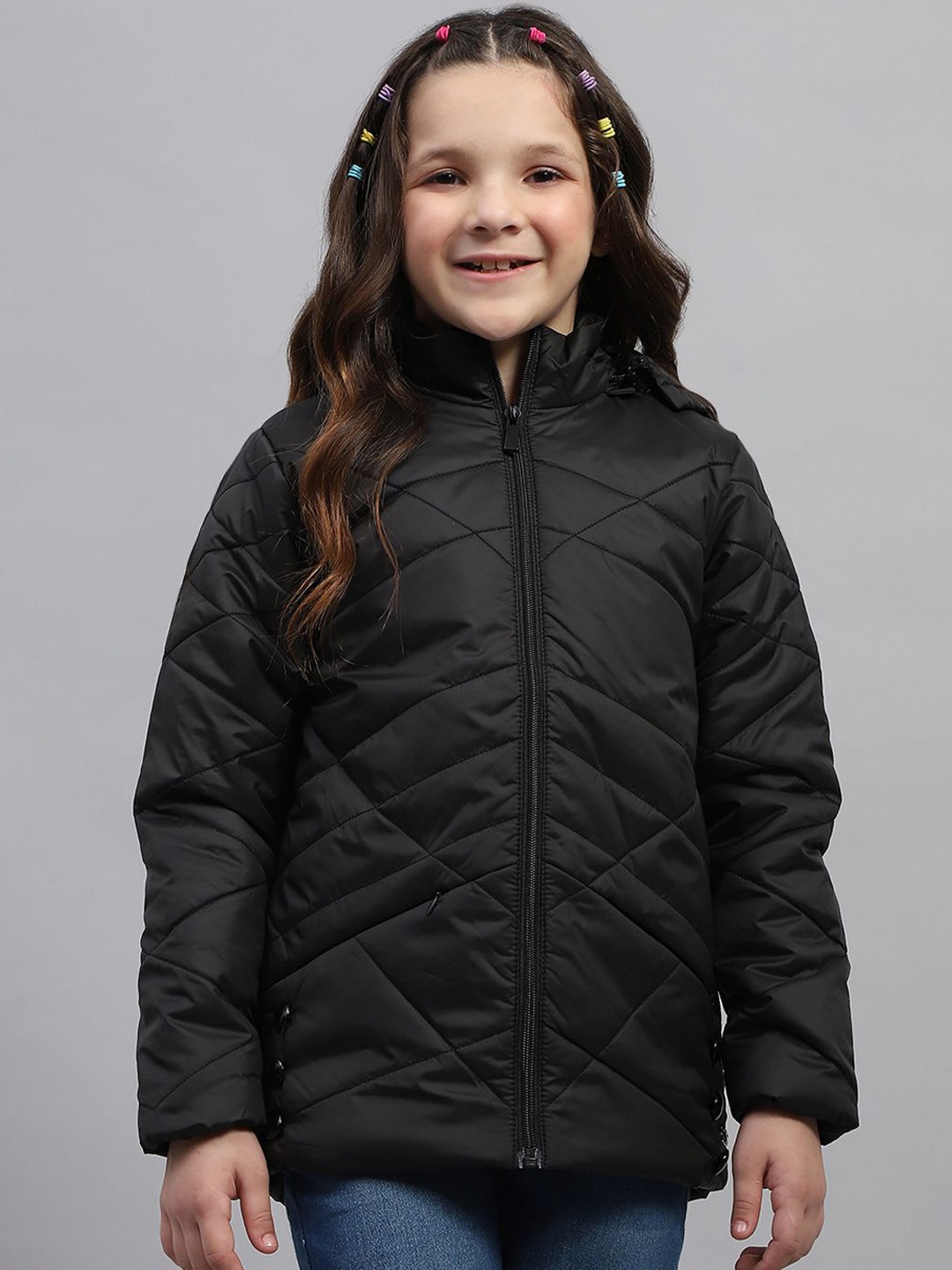 

Monte Carlo Girls Solid Hooded Padded Jacket, Black