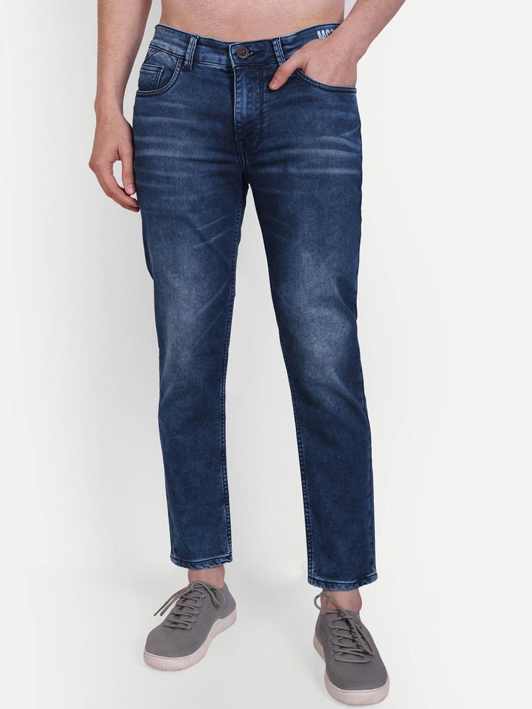 

MEGHZ Men Narrow Skinny Fit Heavy Fade Stretchable Jeans, Blue