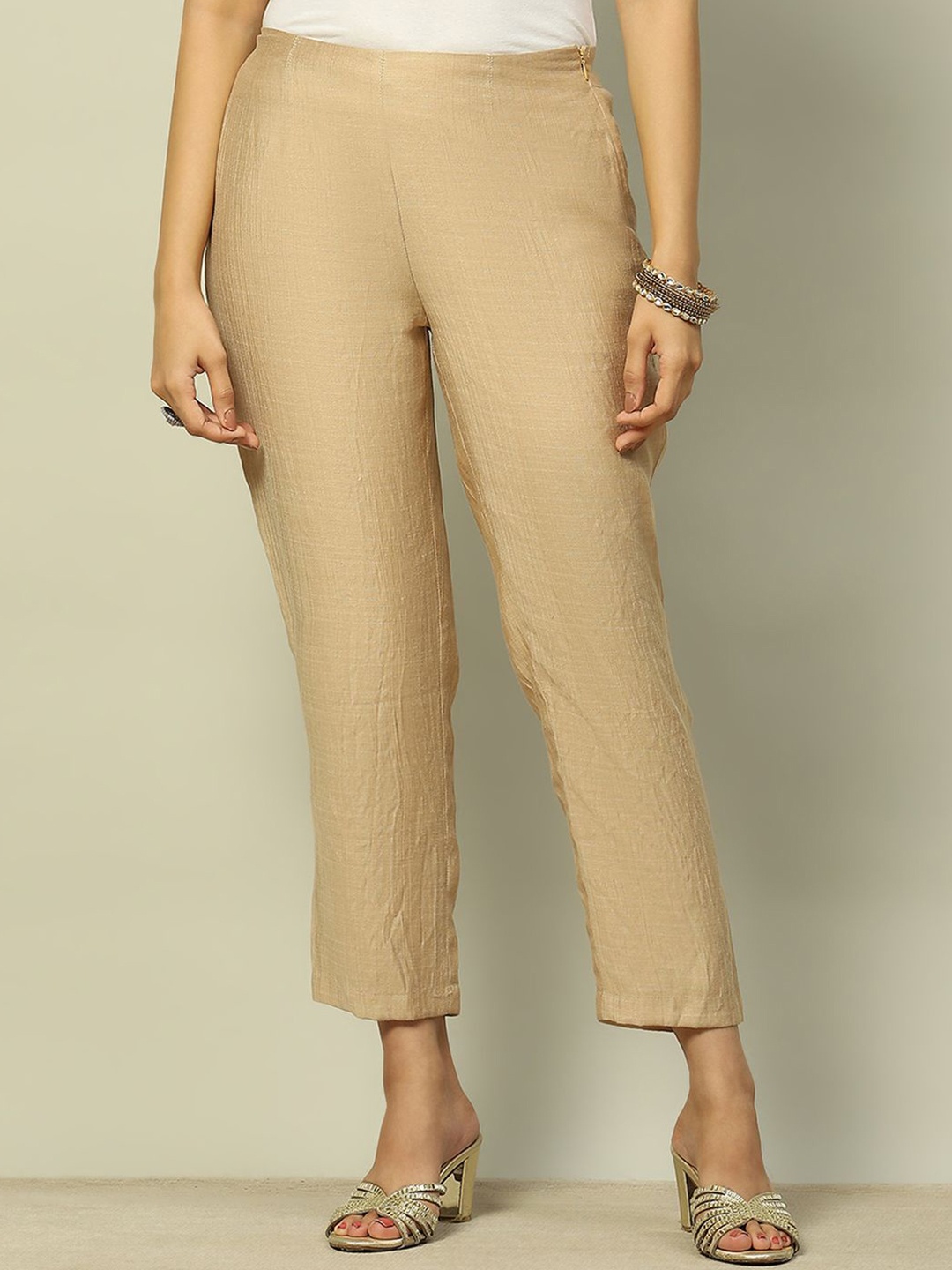 

Rangriti Women Solid Comfort Formal Trousers, Gold