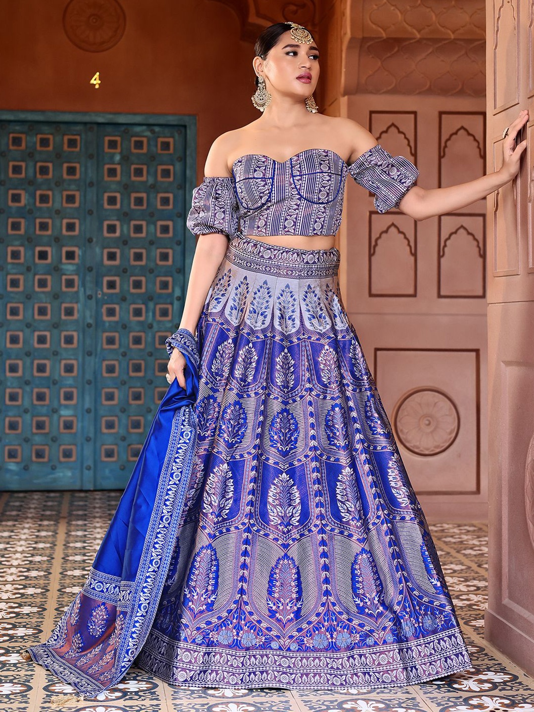 

PURVAJA Ready to Wear Lehenga & Unstitched Blouse With Dupatta, Blue