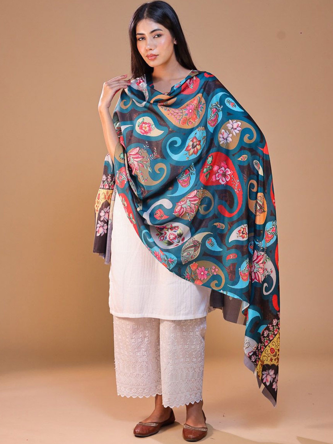 

SWI Stylish Paisley Printed Woven Design Shawl, Black