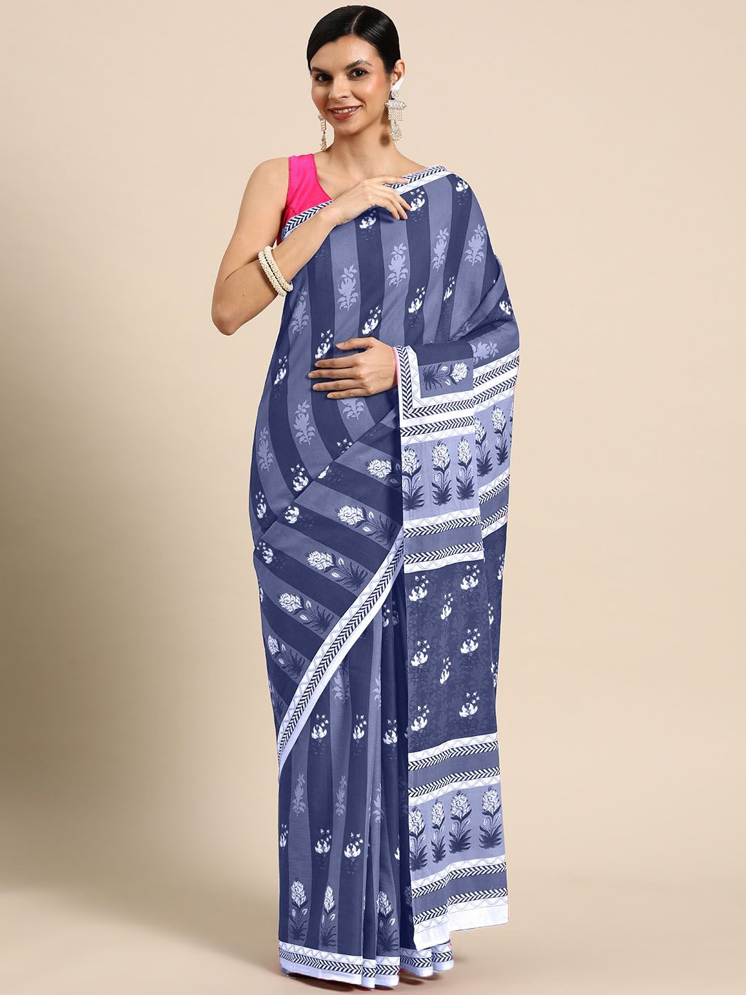 

BUTA BUTI Floral Printed Pure Cotton Saree, Violet