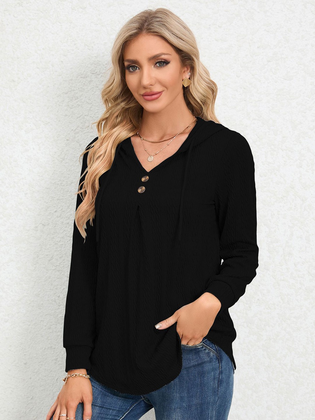 

StyleCast x Revolte Women Solid V-Neck Top, Black