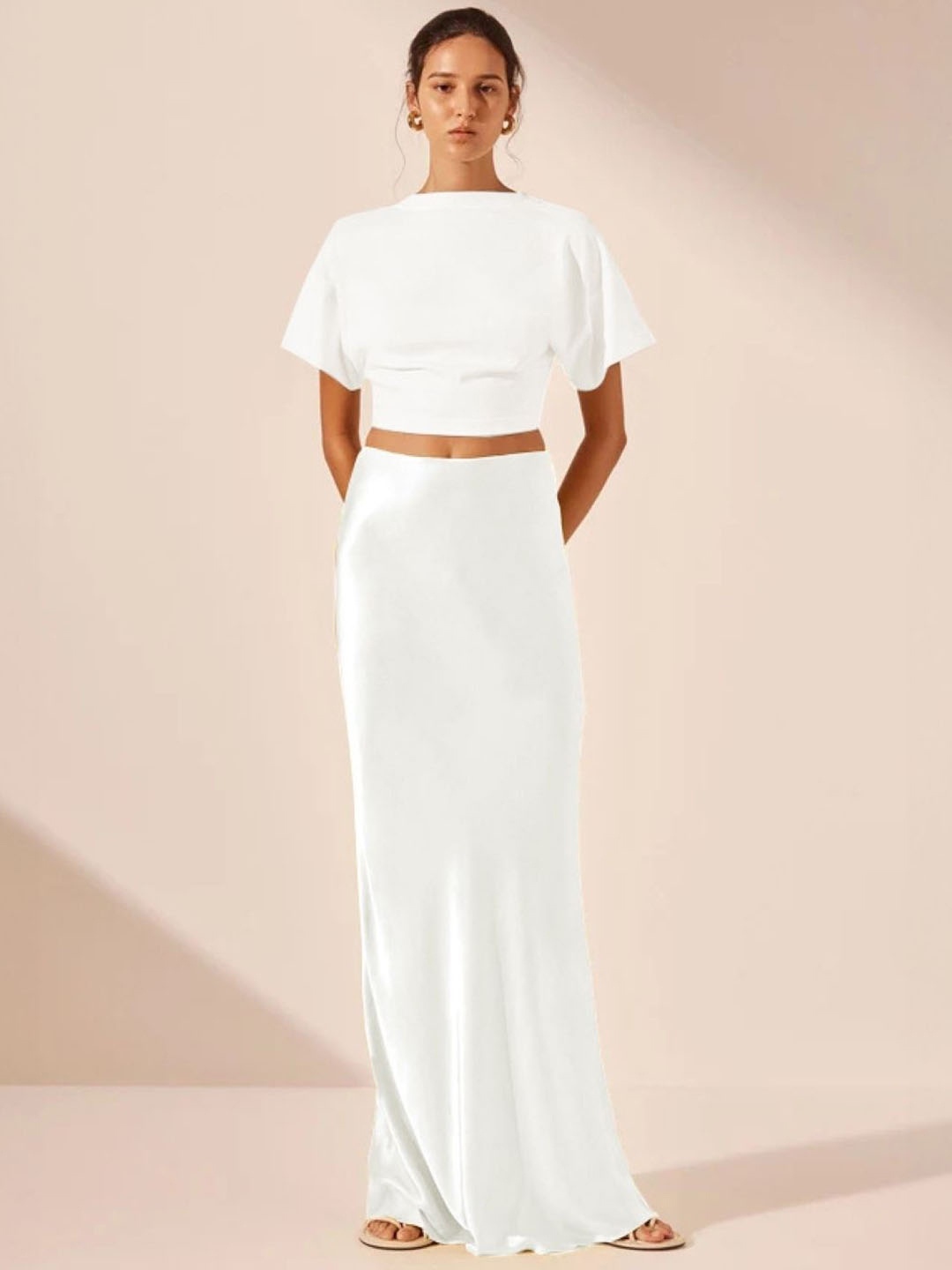 

KPOP Women Solid Straight Maxi Slip-On Skirt, White