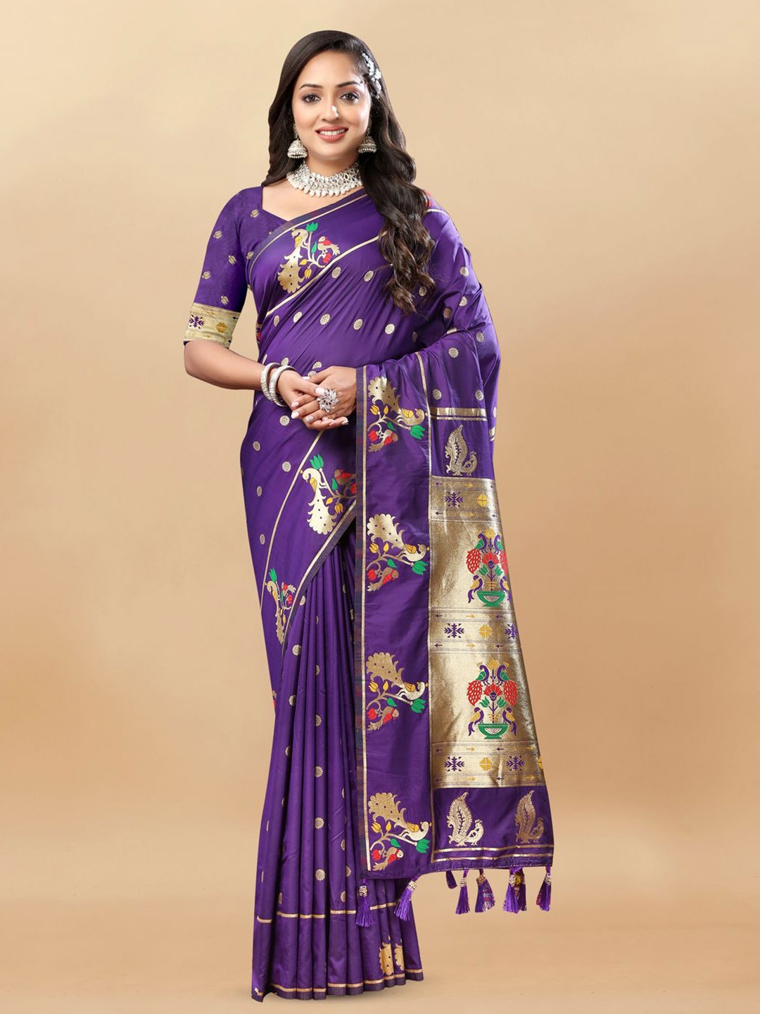 

MOKSHA DESIGNS Woven Design Zari Pure Silk Paithani Saree, Multi