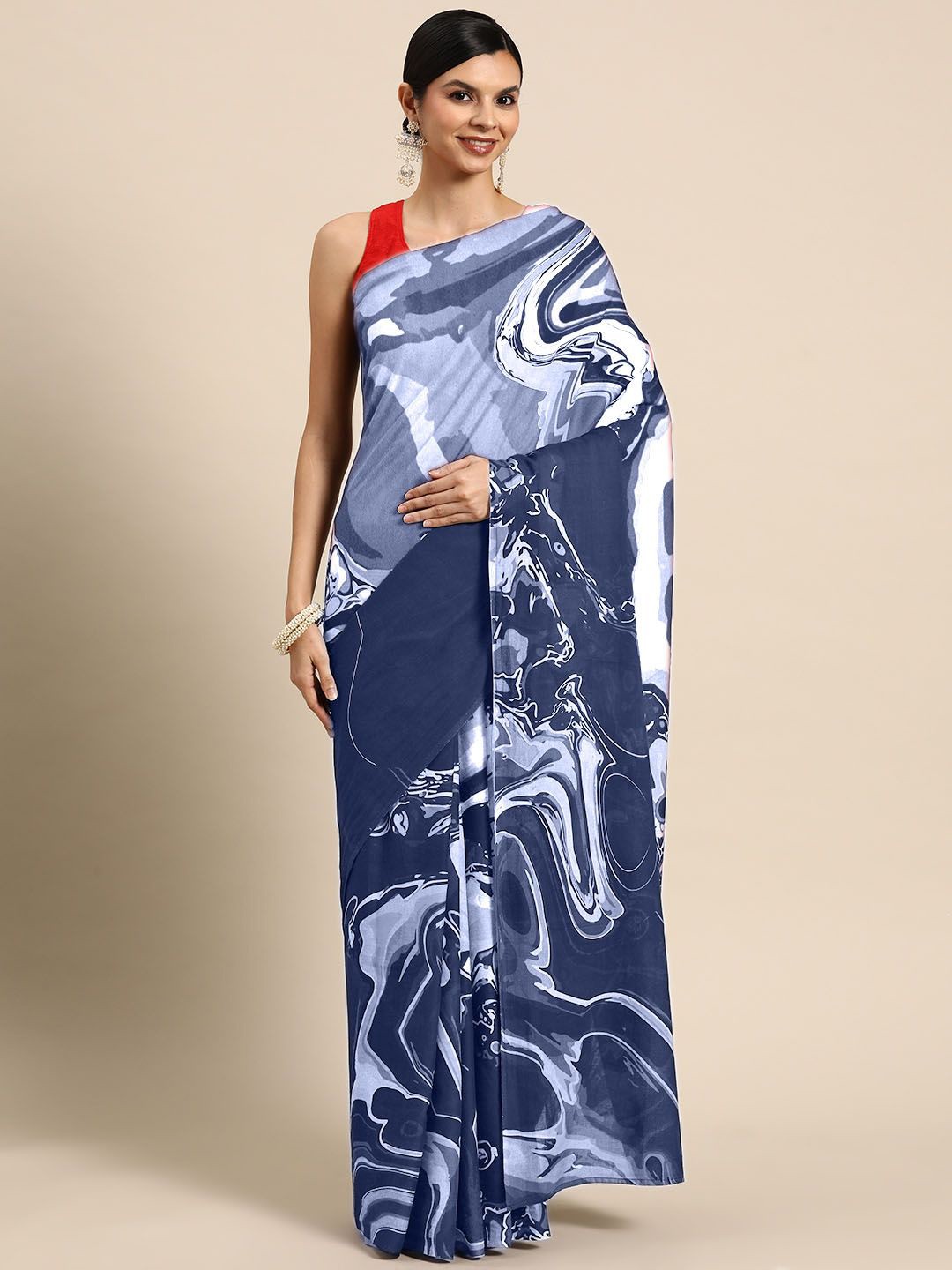 

BUTA BUTI Abstract Printed Cotton Saree, Blue