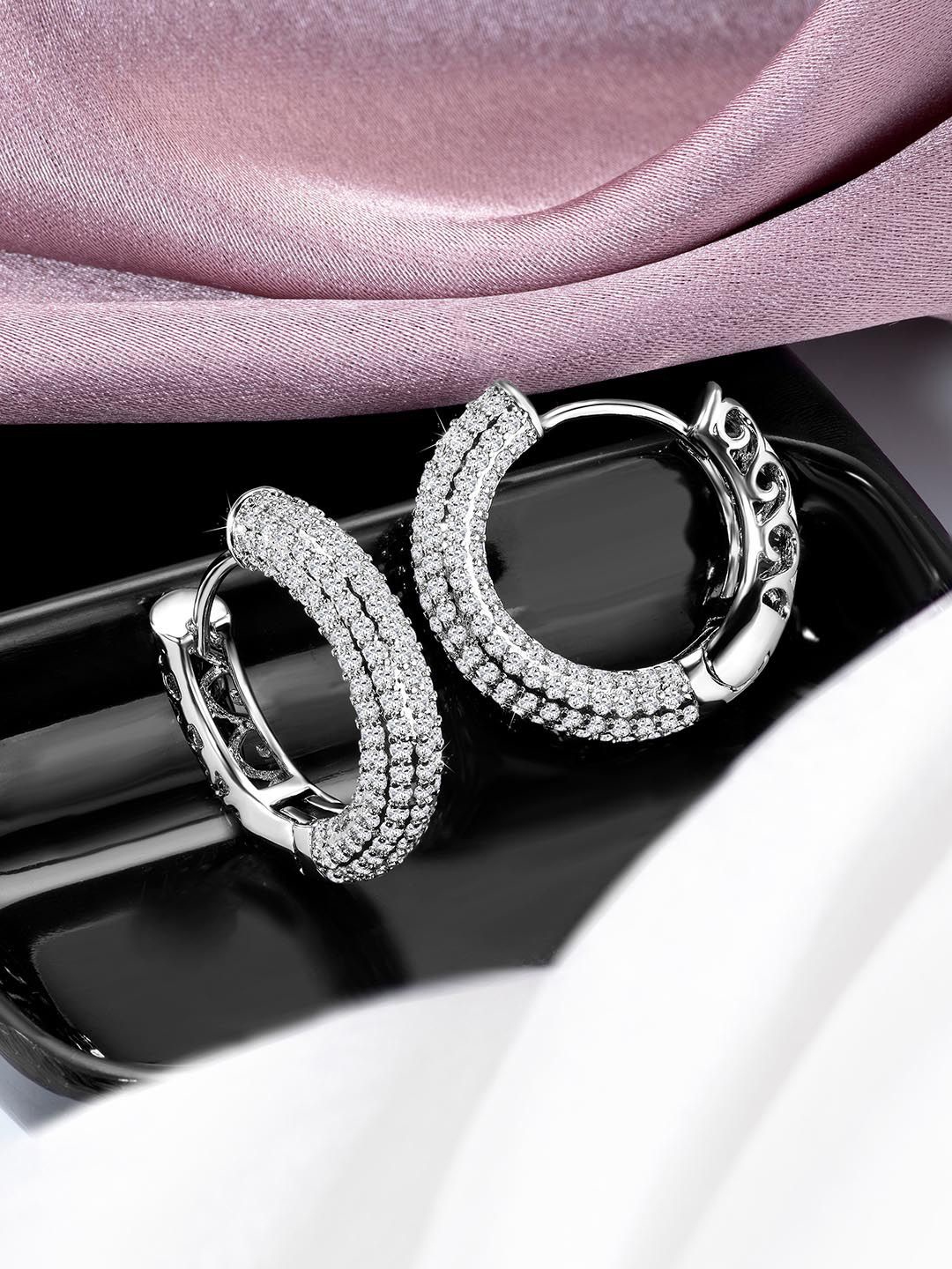 

Peora Silver Plated Cubic Zirconia Hoop Earrings
