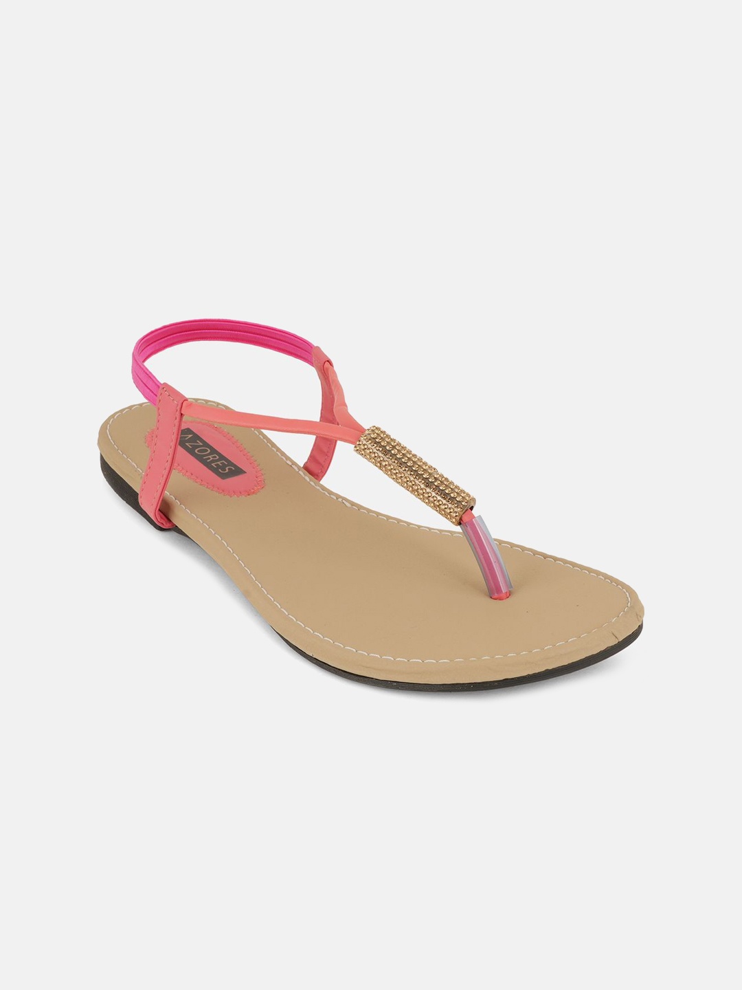 

AZORES Women Embellished T-Strap Flats, Peach