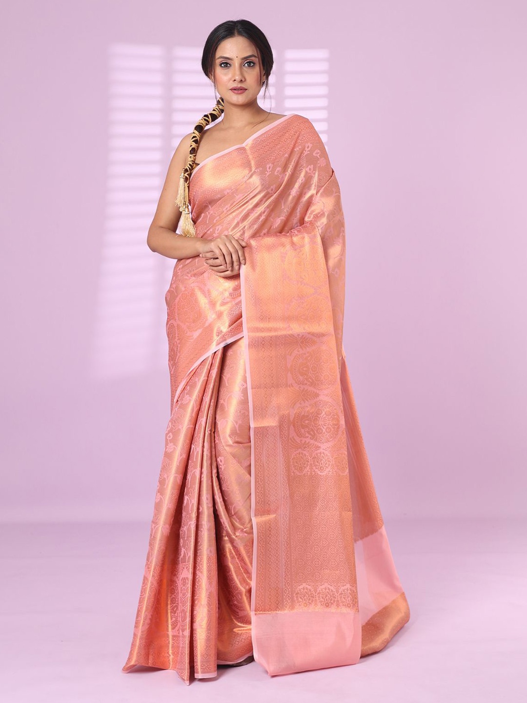 

Charukriti Woven Design Zari Brocade Saree, Pink