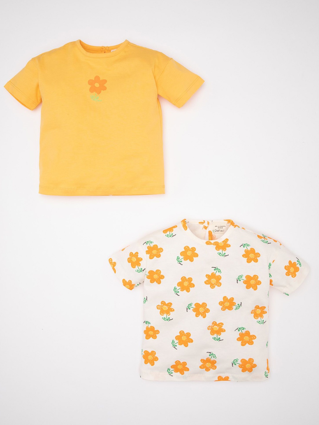 

DeFacto Girls Pack Of 2 Floral Printed Round Neck Cotton T-shirts, Yellow