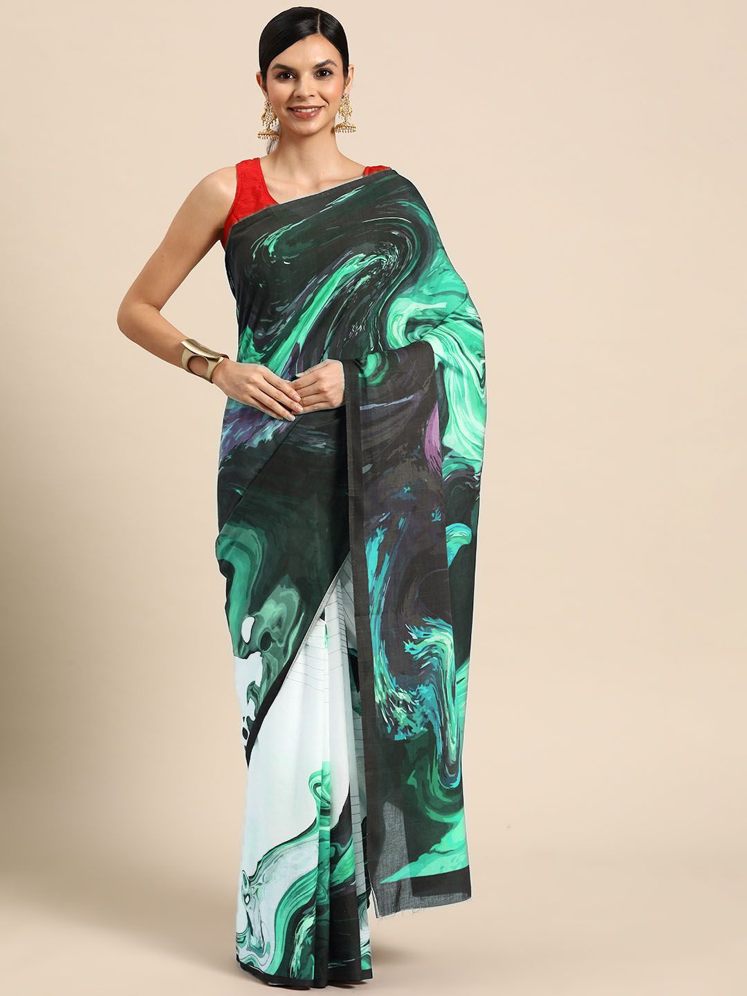 

BUTA BUTI Pure Cotton Printed Saree, Sea green