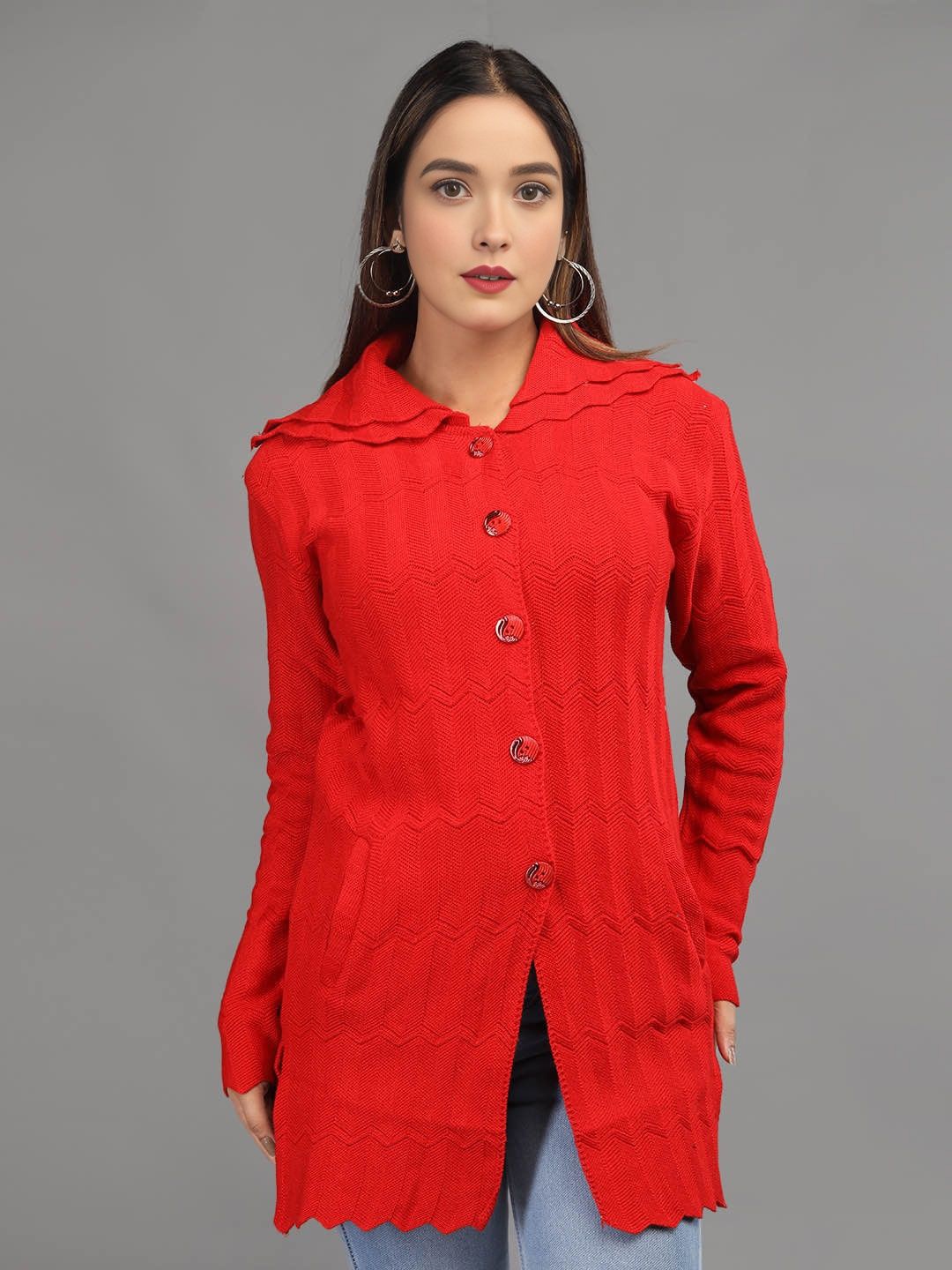 

TYSORT Women Woollen Cardigan Sweater, Red