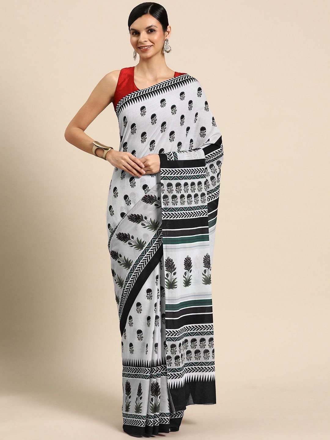 

BUTA BUTI Floral Printed Pure Cotton Saree, Black