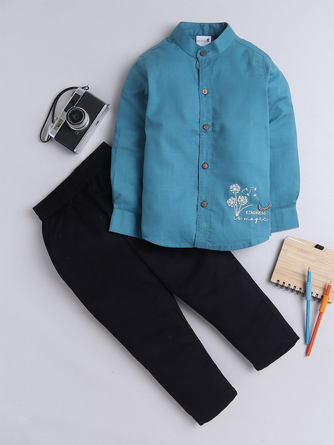 

BAATCHEET Boys Cotton Shirt with Trousers, Blue