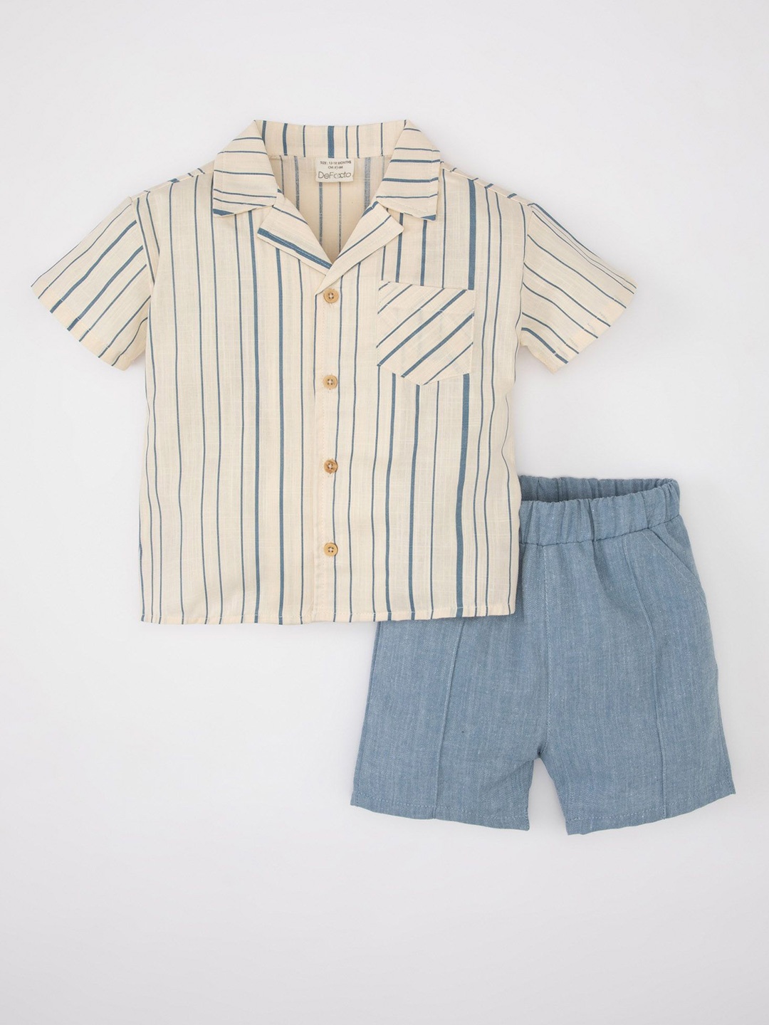 

DeFacto Boys Striped Pure Cotton Shirt With Shorts, Khaki